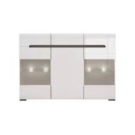 Azteca system KOM2W1D3S/10/15 vitrines komód LED világítással magasfényű fehér ajtós szekrény